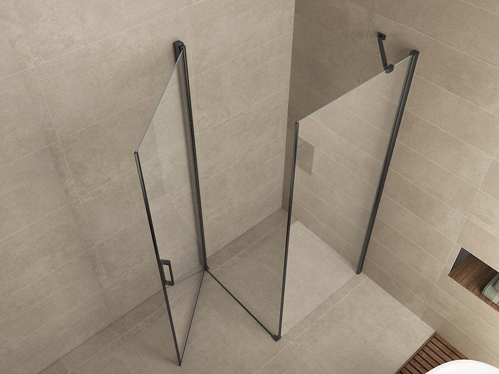 Wiesbaden Salone Douchecabine 90x90x200cm Mat zwat Vierkant Enkele Draaideur 8 mm helder glas met nano-coating mat zwart