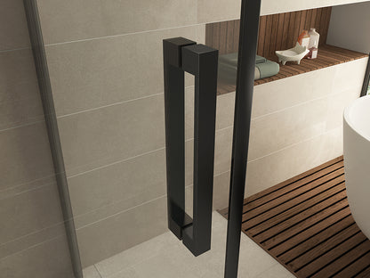 Wiesbaden Salone Douchecabine 90x90x200cm Mat zwat Vierkant Enkele Draaideur 8 mm helder glas met nano-coating mat zwart