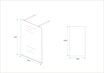 Wiesbaden inloopdouche vrijstaand 140x200 cm - 8mm NANO glas