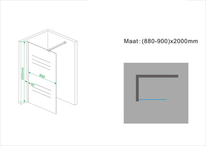 Frosted inloopdouche matglas 90 cm 10 mm Nano 8719323032712