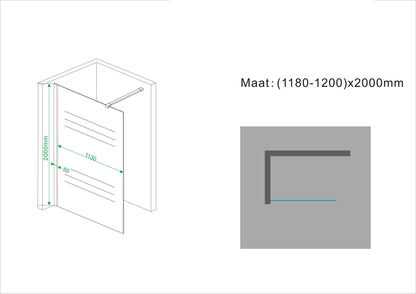 Frosted inloopdouche matglas 120 cm 10 mm Nano 8719323032736