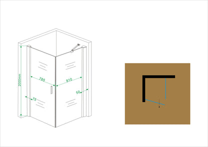 Wiesbaden swingdeur + zijwand UNI 900x900x2000 chr.8mm NANO