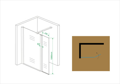 Wiesbaden zijwand + scharnierprofiel 300x2000 10mm NANO glas