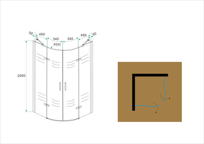 Double cabine kwartrond met 2 draaideuren 100 x 100 x 200 cm 8 mm nano helder glas/chroom