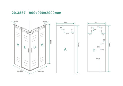 Wiesbaden hoekinstap + 2 schuifdeuren 900x900x2000 chr.8mm NANO