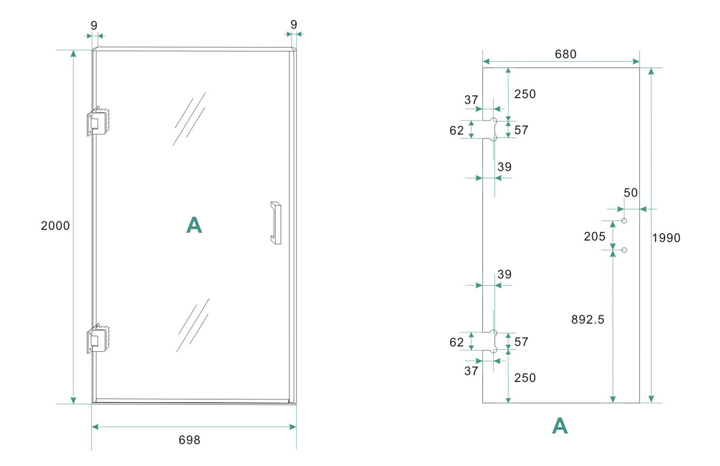 Wiesbaden profielloze nisdeur 70x200 cm 8 mm NANO glas