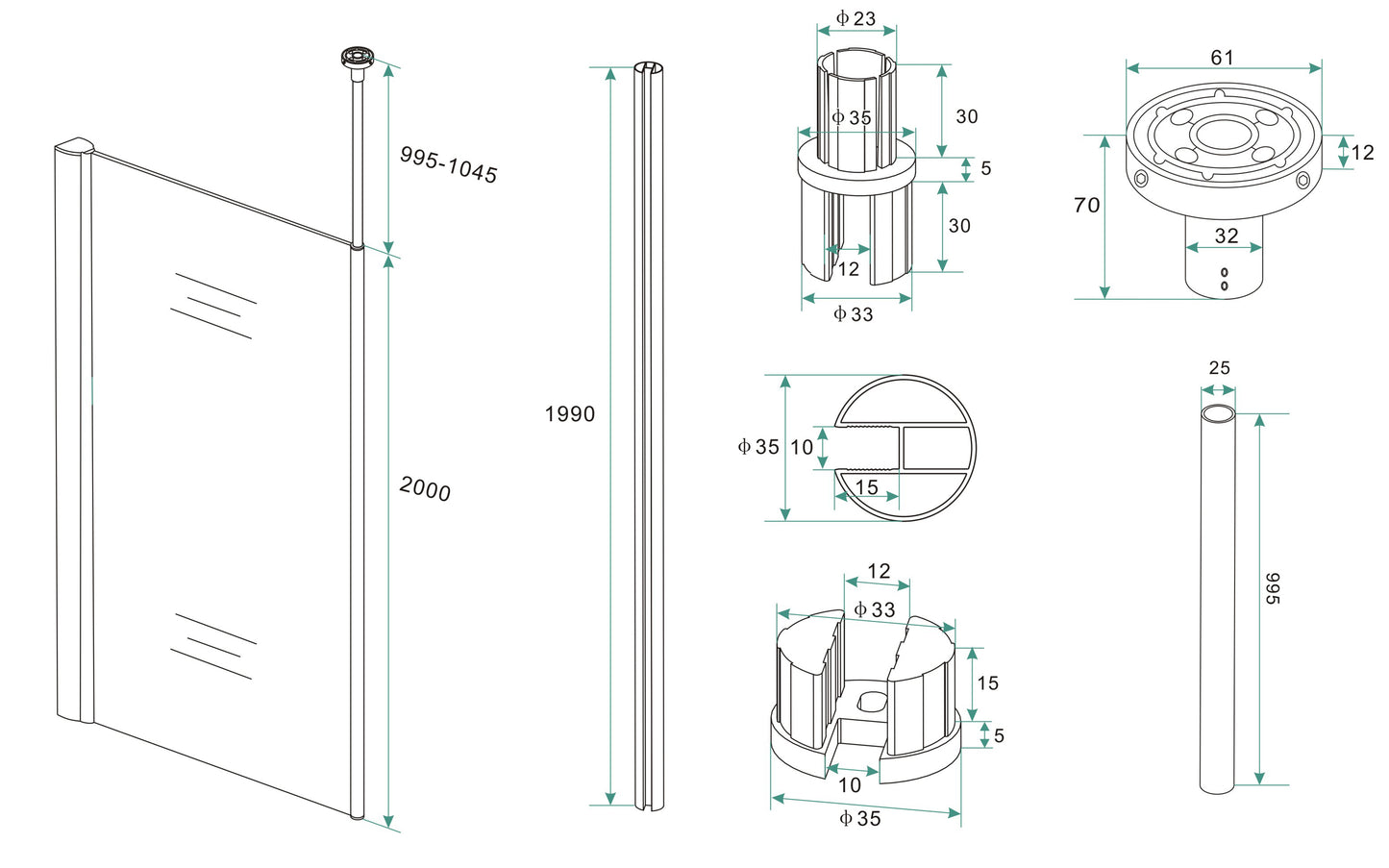 Wiesbaden set verticale stabilisatiestang+plafond bev.chroom