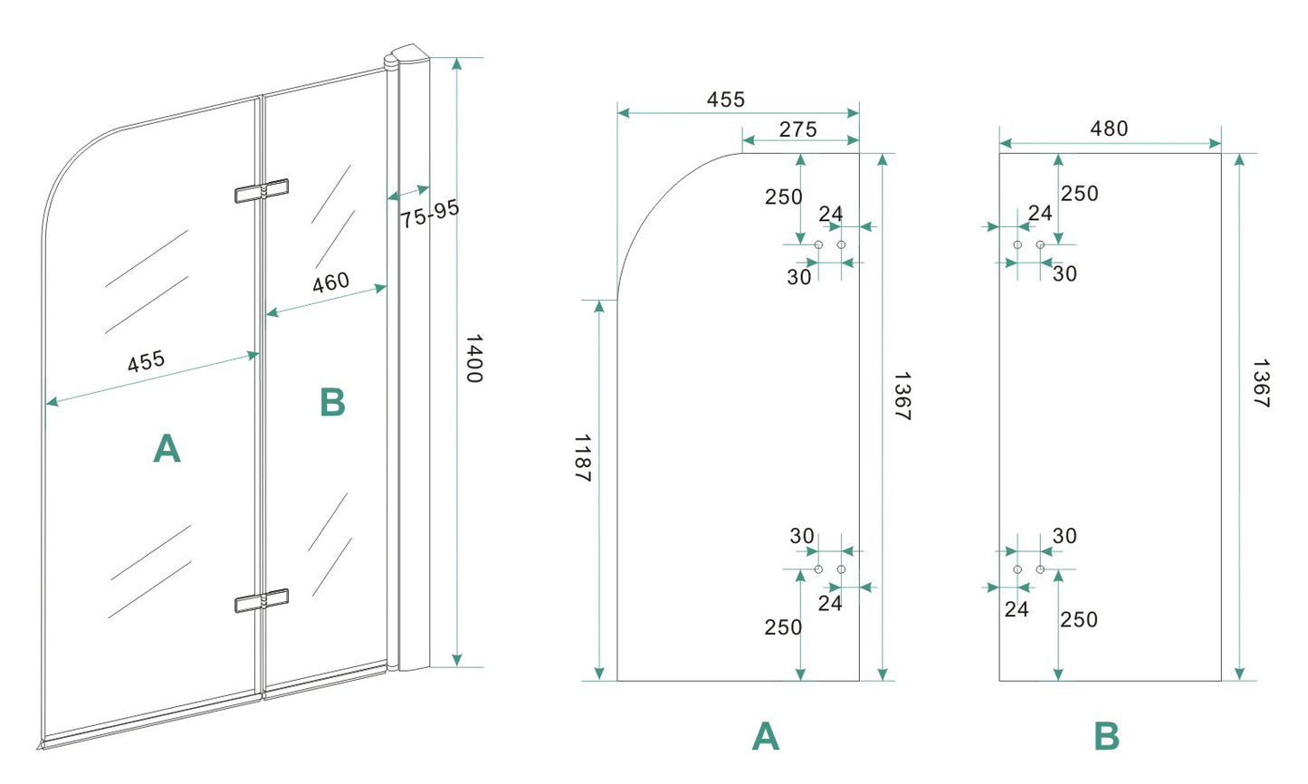 Wiesbaden badwand 2-delig inklapbaar 100x140 cm