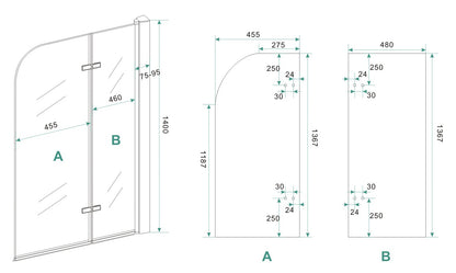 Wiesbaden badwand 2-delig inklapbaar 100x140 cm