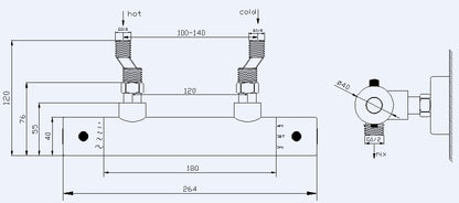Rio thermostatische douchemengkraan 12 cm RVS look 8718053677507