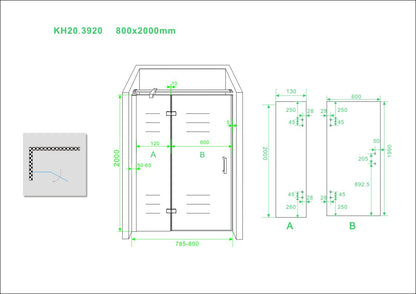 Wiesbaden nis swingdeur + vast paneel 80 (60-20) x 200 cm NANO