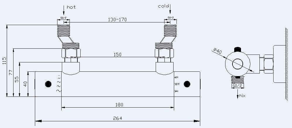 Rio thermostatische douchemengkraan 15 cm RVS look 8718053677514
