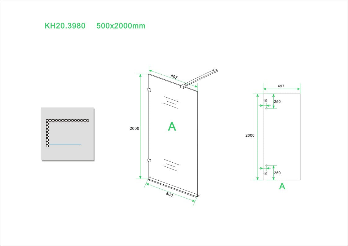 Less profielloze inloopdouche 50 cm 8 mm Nano 8719323032590