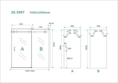 Wiesbaden schuifbare nisdeur 160x200 cm