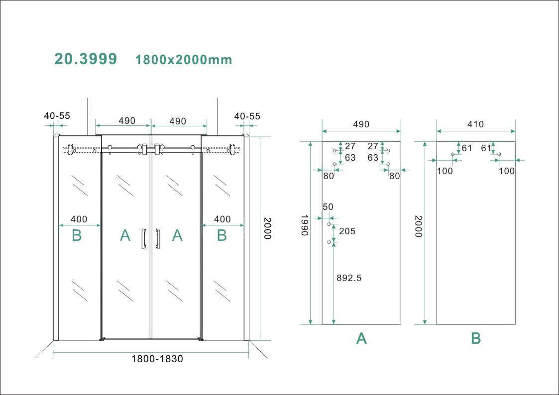 Wiesbaden schuifbare nisdeur 4-d. 180x200cm