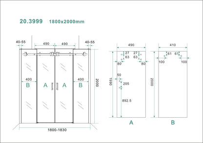 Wiesbaden schuifbare nisdeur 4-d. 180x200cm