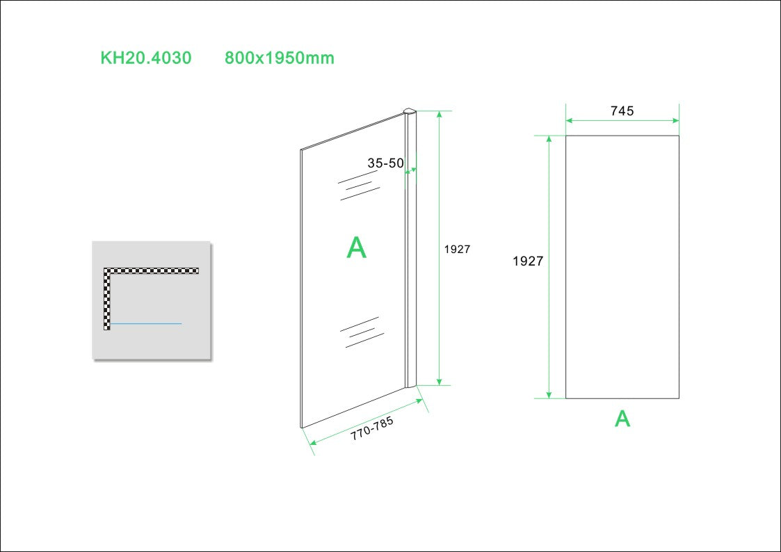 Wiesbaden Eco zijwand voor Eco nisdeur 800x1950 6mm