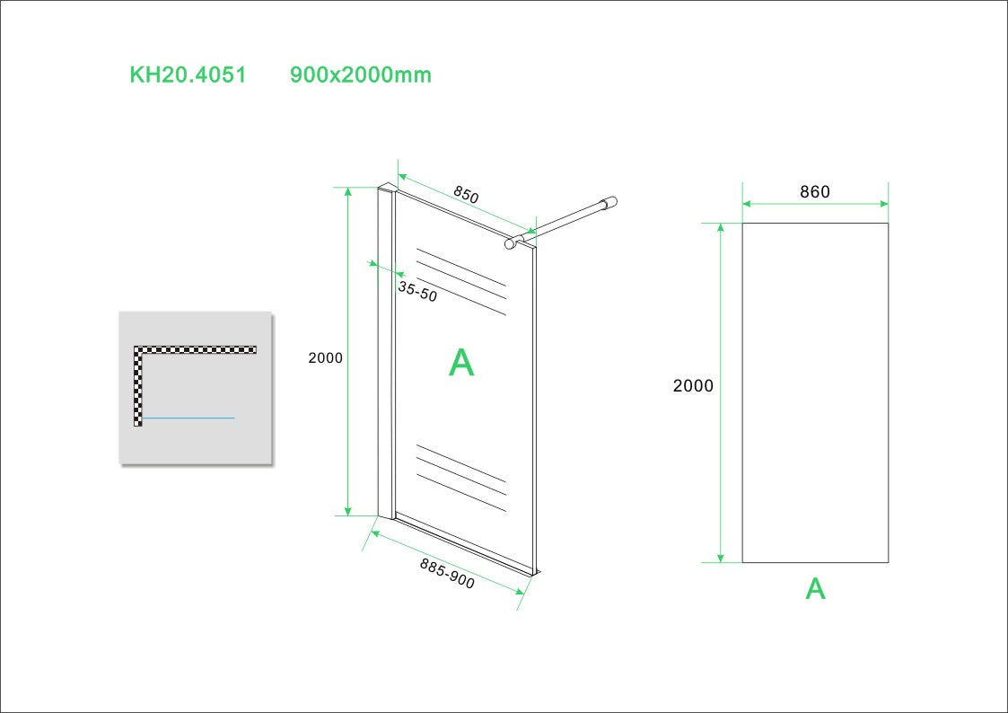 Wiesbaden Eco inloopdouche 90x200 cm - 8mm NANO glas