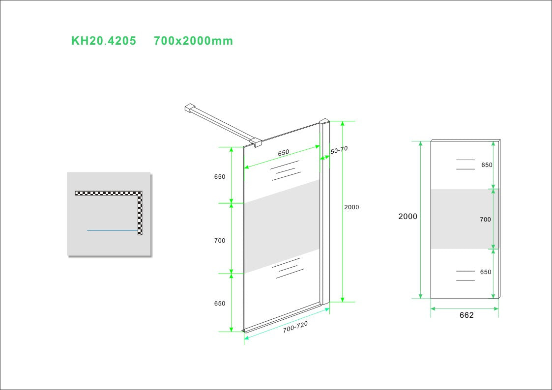 Partly inloopdouche gedeeltelijk matglas 70 cm 10 mm Nano 8718858075171
