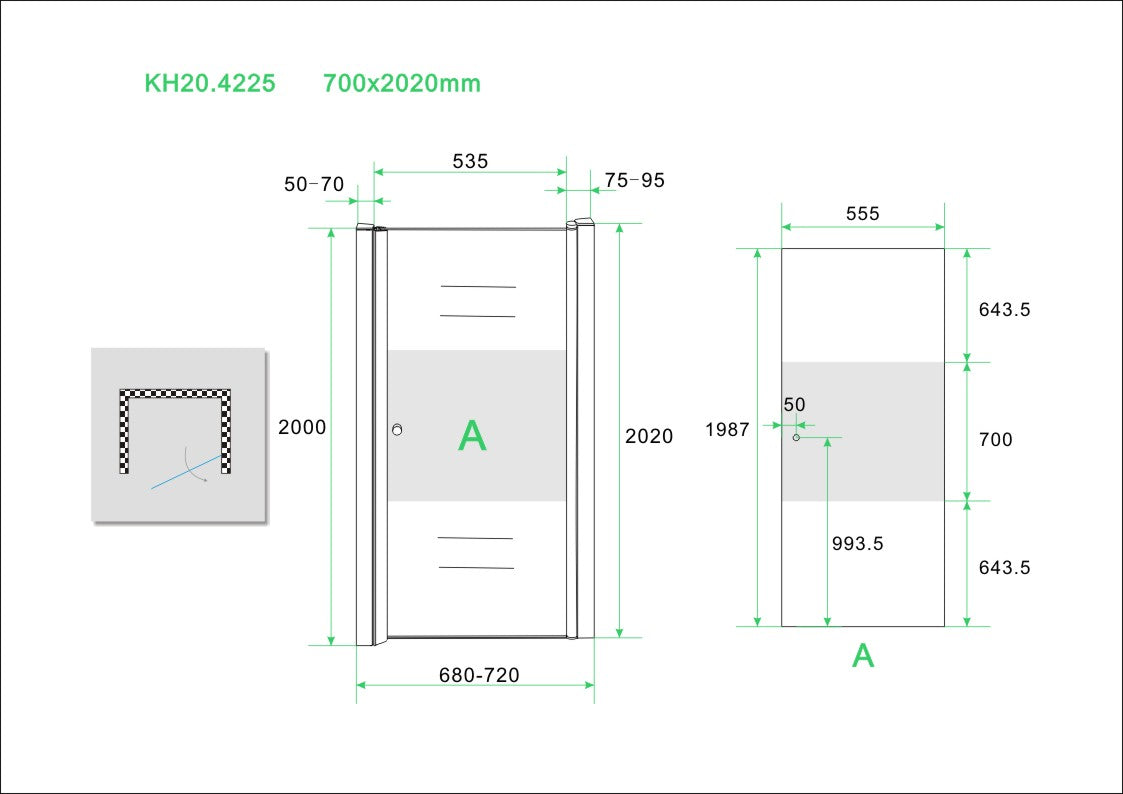 Partly nisdeur met matglas band 70 cm rechts 8 mm Nano 8718858075232