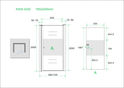 Partly nisdeur met matglas band 70 cm rechts 8 mm Nano 8718858075232