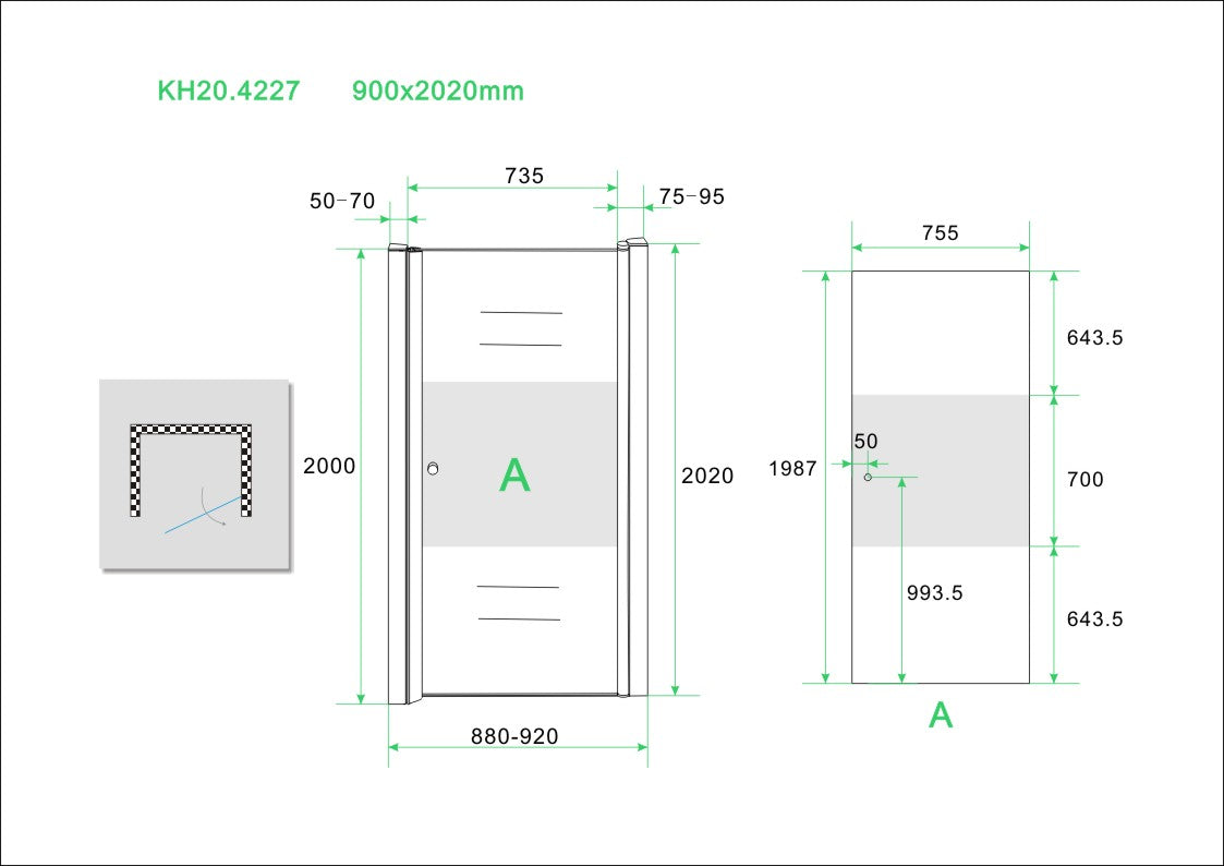 Partly nisdeur met matglas band 90 cm rechts 8 mm Nano 8718858075256