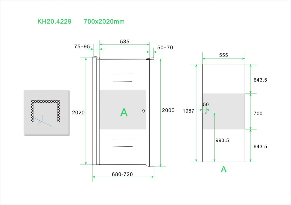 Partly nisdeur met matglas band 70 cm links 8 mm Nano 8718858075645