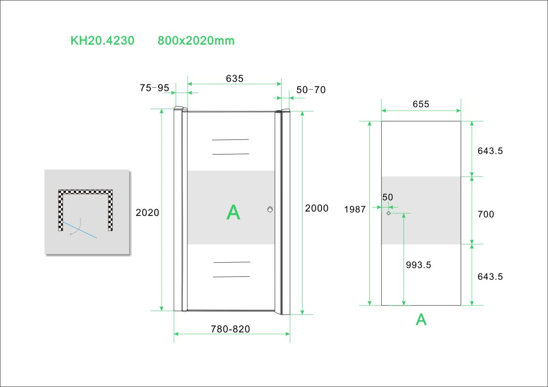 Partly nisdeur met matglas band 80 cm links 8 mm Nano 8718858075652