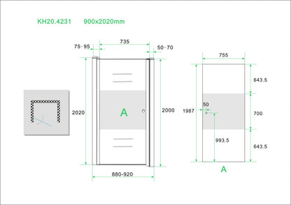 Partly nisdeur met matglas band 90 cm links 8 mm Nano 8718858075669