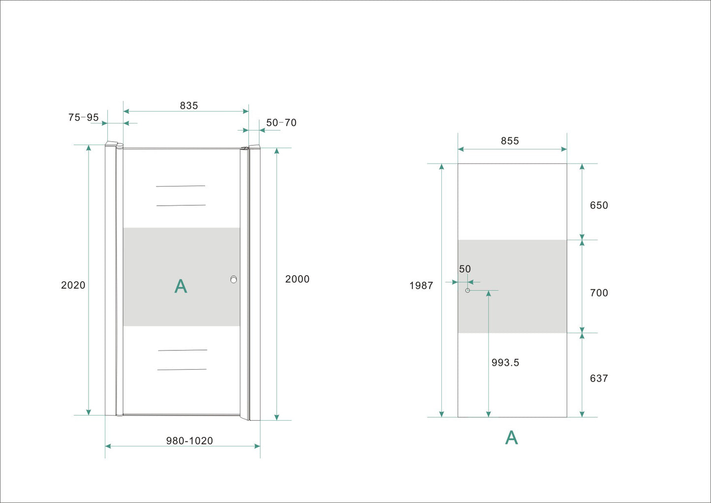 Wiesbaden nisdeur -L- met profiel 100x200 cm