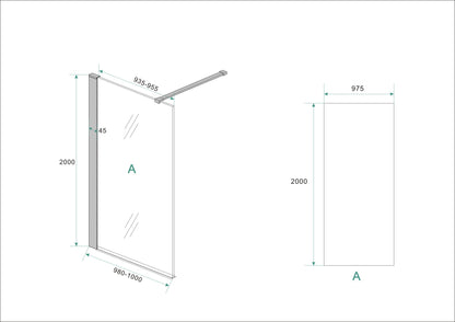 Wiesbaden Graffic inloopdouche met zwart profiel 100x200 cm - 10mm NANO veiligheidsglas