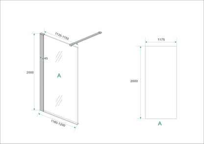 Wiesbaden Graffic inloopdouche met zwart profiel 120x200 cm - 10mm NANO veiligheidsglas