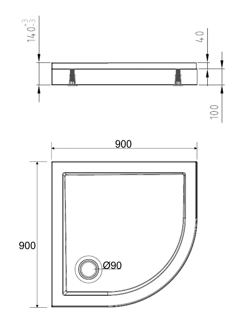 Compo acryl douchebak 90 x 90 x 4 cm 1/4 rond wit 8719323031401