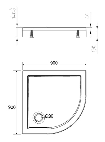 Wiesbaden Douchebak acryl 1/4 rond 90x90x4 wit