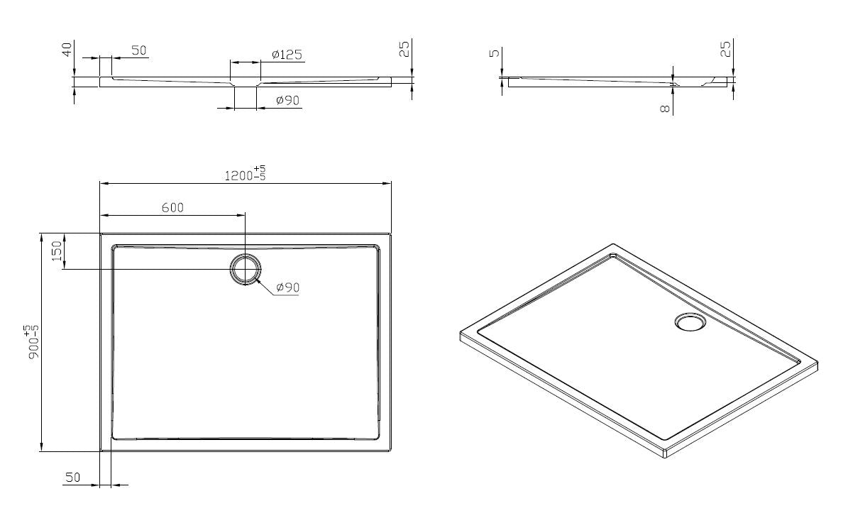 Wiesbaden Douchebak acryl 120x90x4 wit