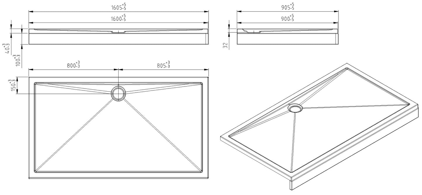 Wiesbaden Douchebak acryl 160x90x4 wit