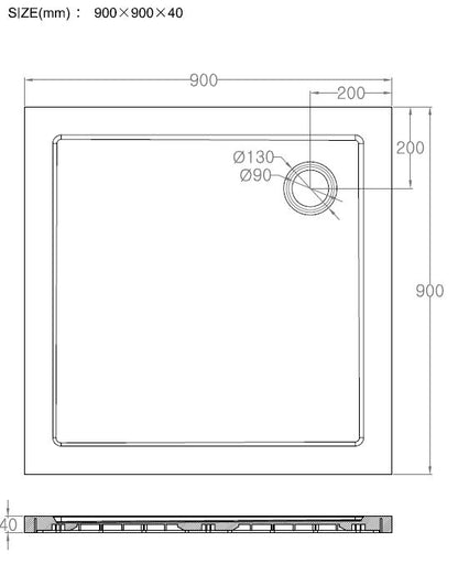 Wiesbaden luxe douchebak SMC vierkant 900x900x40 wit