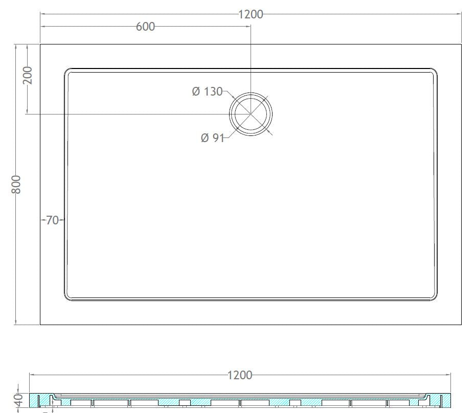 Wiesbaden luxe douchebak SMC rechthoek 120x80x4 wit