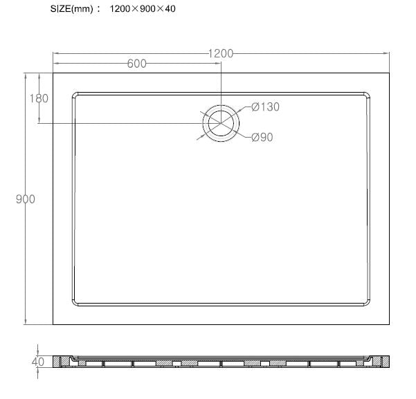 Wiesbaden luxe douchebak SMC rechthoek 120x90x4 wit