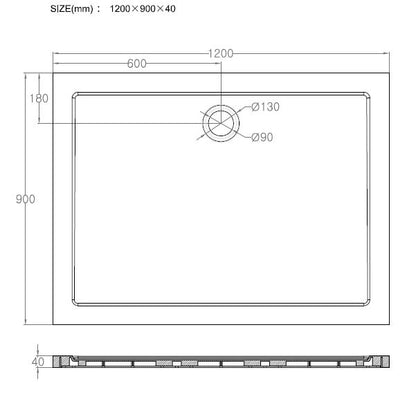 Wiesbaden luxe douchebak SMC rechthoek 120x90x4 wit