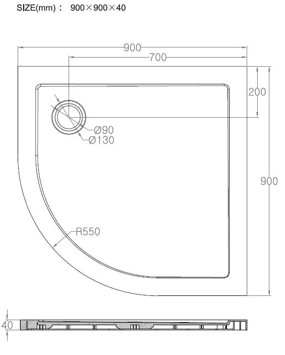 Wiesbaden luxe douchebak SMC 1/4 rond 900x900x40 inbouw wit
