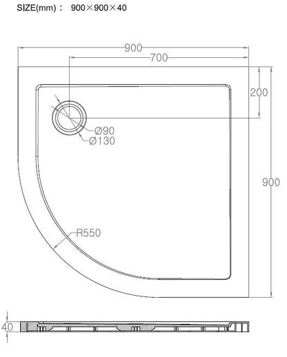 Wiesbaden luxe douchebak SMC 1/4 rond 900x900x40 inbouw wit