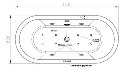 Libero vrijstaand whirlpool ligbad 170x80 cm acryl glans wit met waste chroom