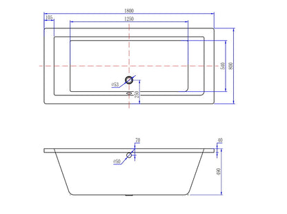 Wiesbaden Santino SQ inbouw ligbad 180*80*49 cm wit DUO