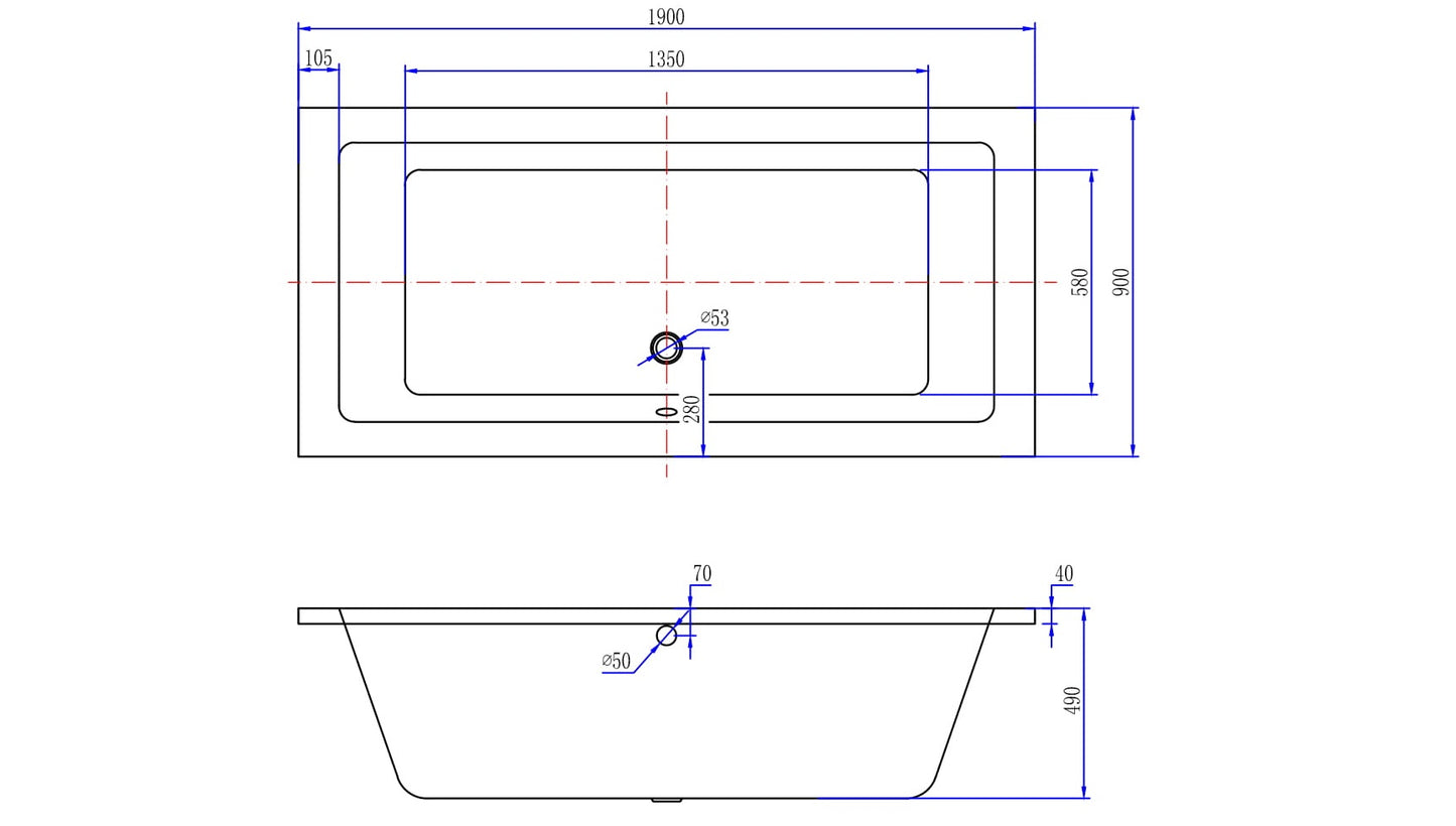 Wiesbaden Santino SQ inbouw ligbad 190*90*49 cm wit DUO