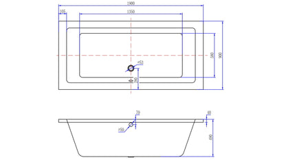 Wiesbaden Santino SQ inbouw ligbad 190*90*49 cm wit DUO