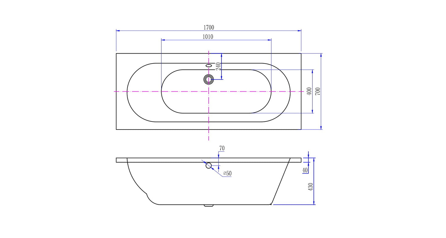 Wiesbaden Portus RD inbouw ligbad 170*70*43 cm wit