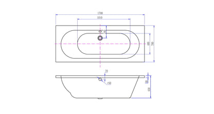 Wiesbaden Portus RD inbouw ligbad 170*70*43 cm wit