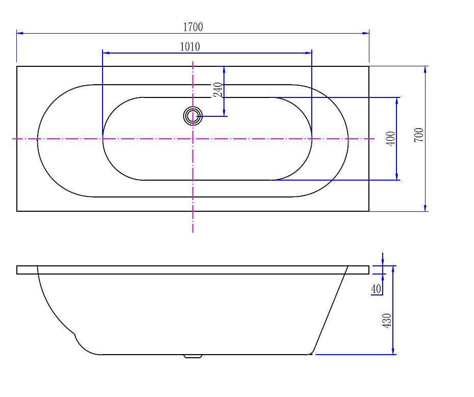 Portus ligbad acryl 170 x 70 x 43 cm wit 8719323032675