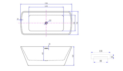 Wiesbaden Larx vrijstaand vierkant acryl ligbad 170 x 78 wit